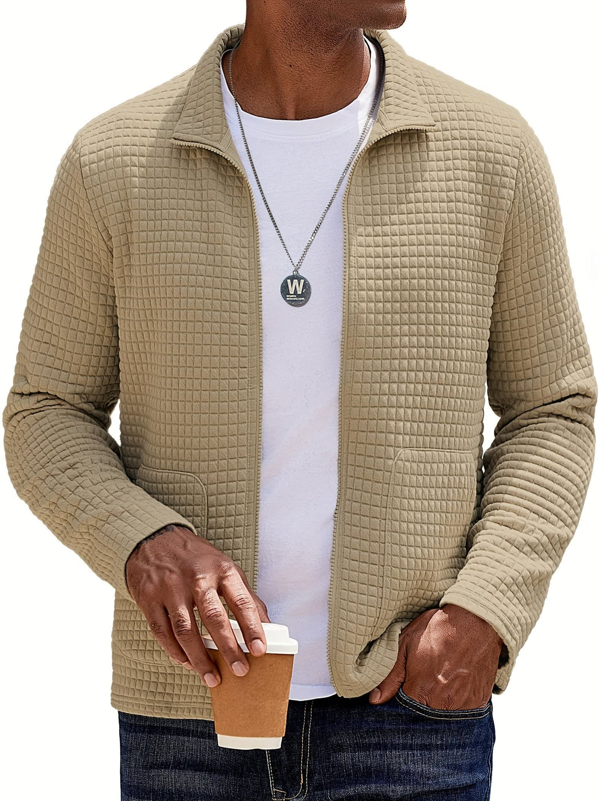 Donnelly Textured Grid Zip Up Jacket