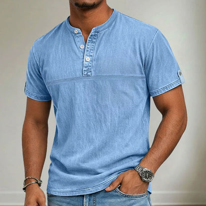 Cash Washed Band Collar Short Sleeve Henley_2