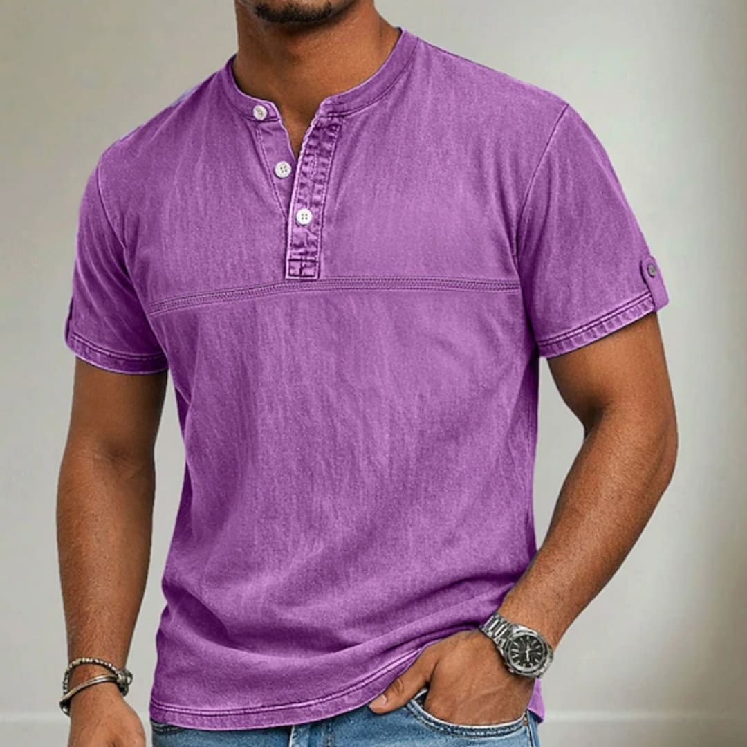Cash Washed Band Collar Short Sleeve Henley_3