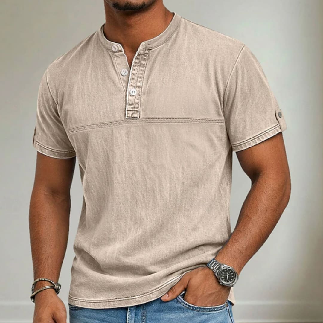 Cash Washed Band Collar Short Sleeve Henley_4