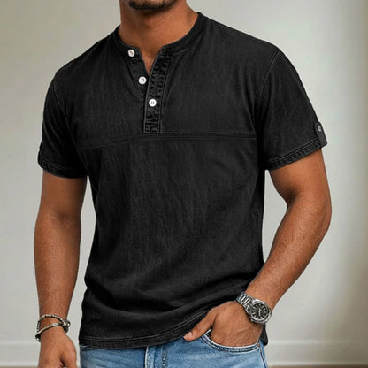 Cash Washed Band Collar Short Sleeve Henley_5