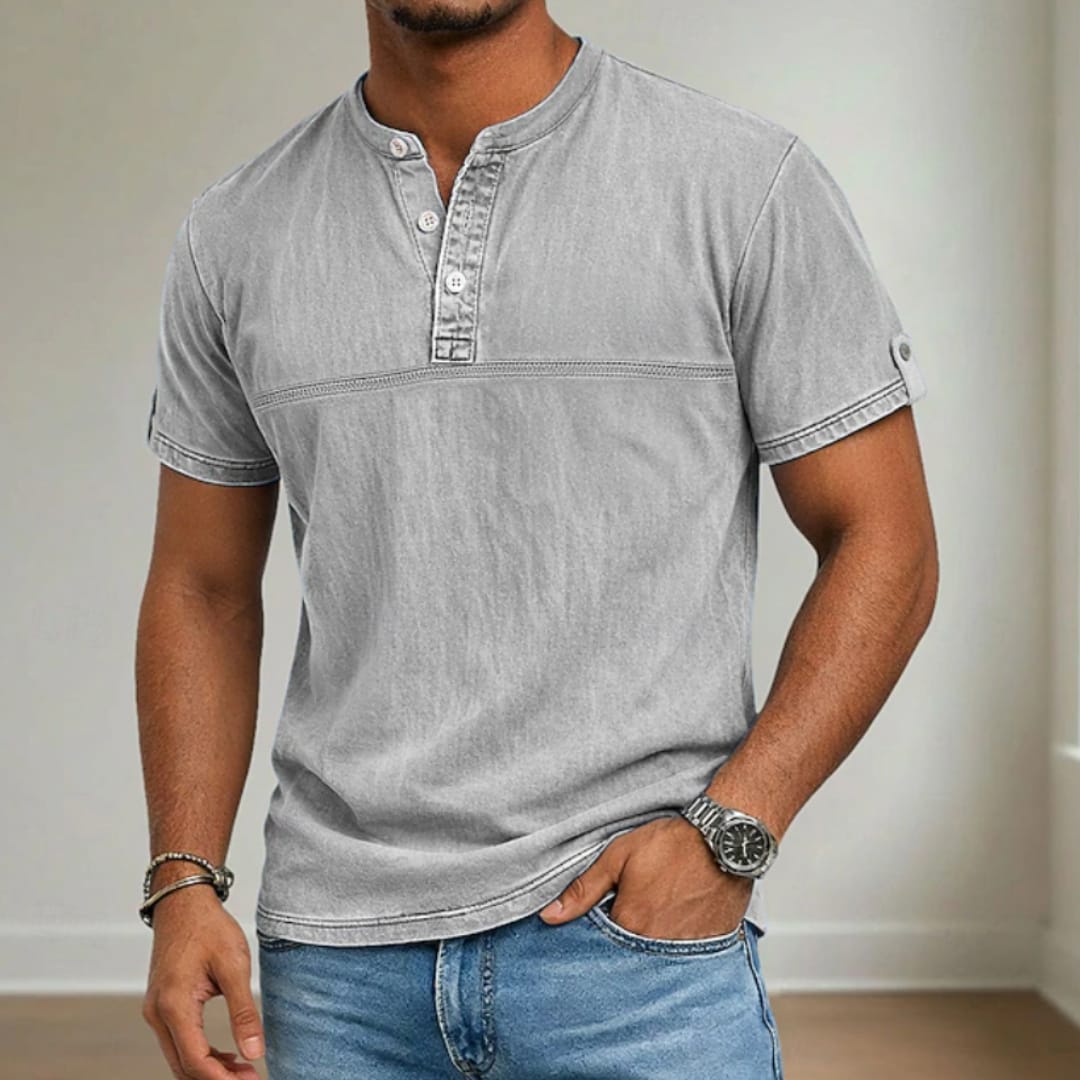 Cash Washed Band Collar Short Sleeve Henley_6
