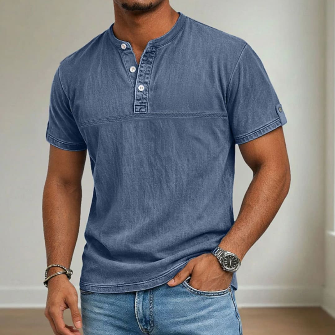 Cash Washed Band Collar Short Sleeve Henley_7