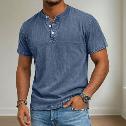 Cash Washed Band Collar Short Sleeve Henley_7