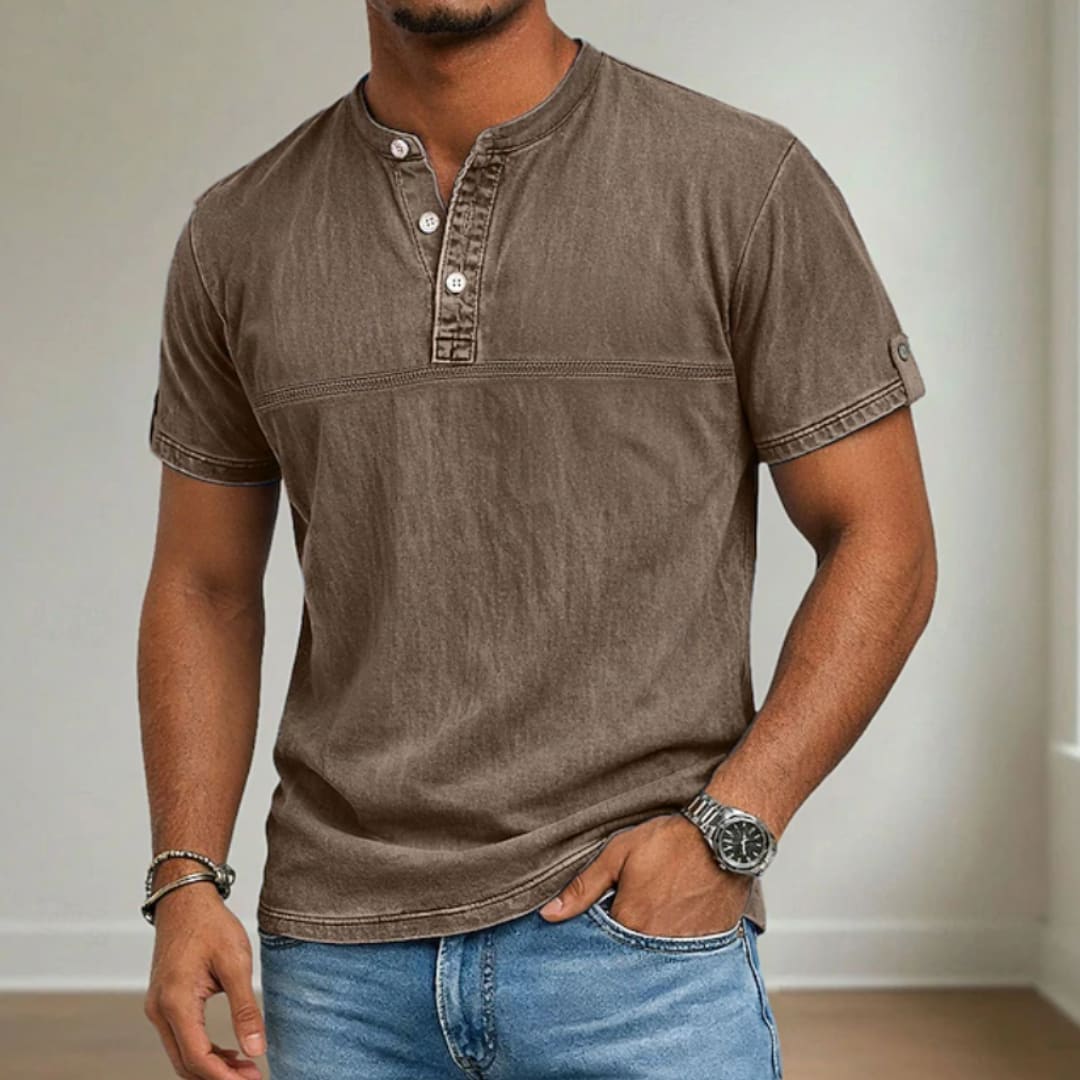 Cash Washed Band Collar Short Sleeve Henley_8