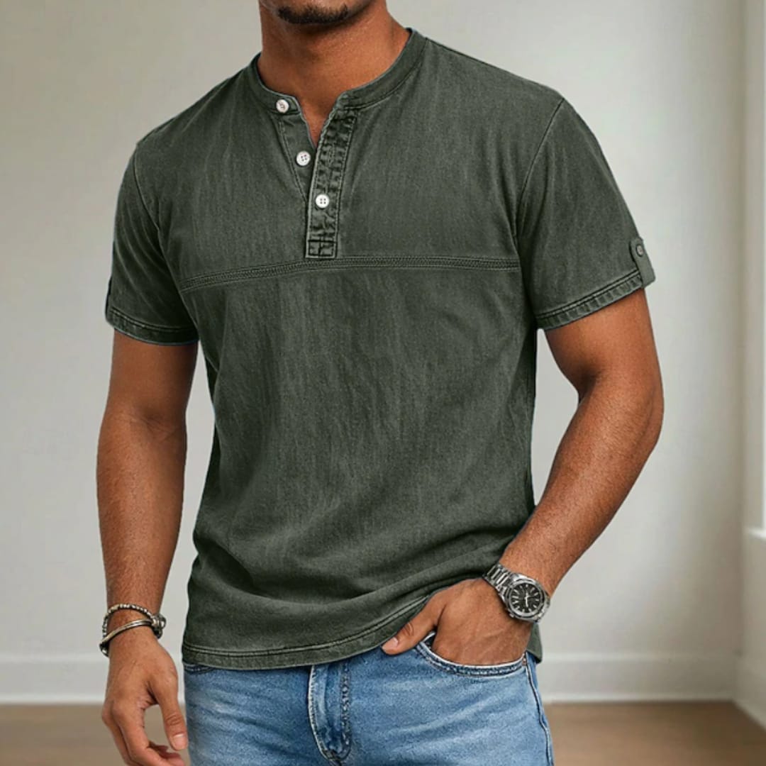 Cash Washed Band Collar Short Sleeve Henley_9