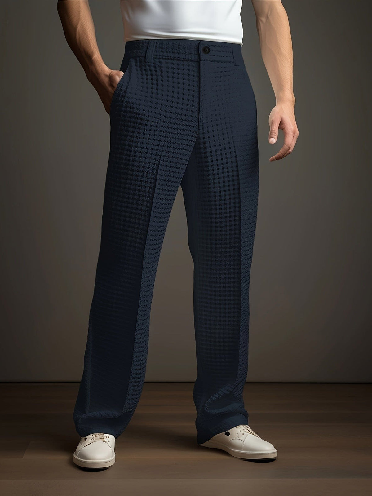 Laughlin Waffle Texture Wide Leg Trousers