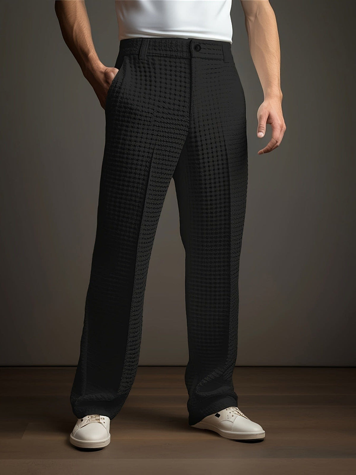 Laughlin Waffle Texture Wide Leg Trousers