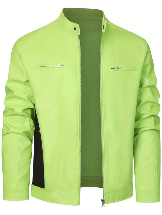 Innes Stand Collar Faux Leather Jacket_1