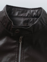 Innes Stand Collar Faux Leather Jacket
