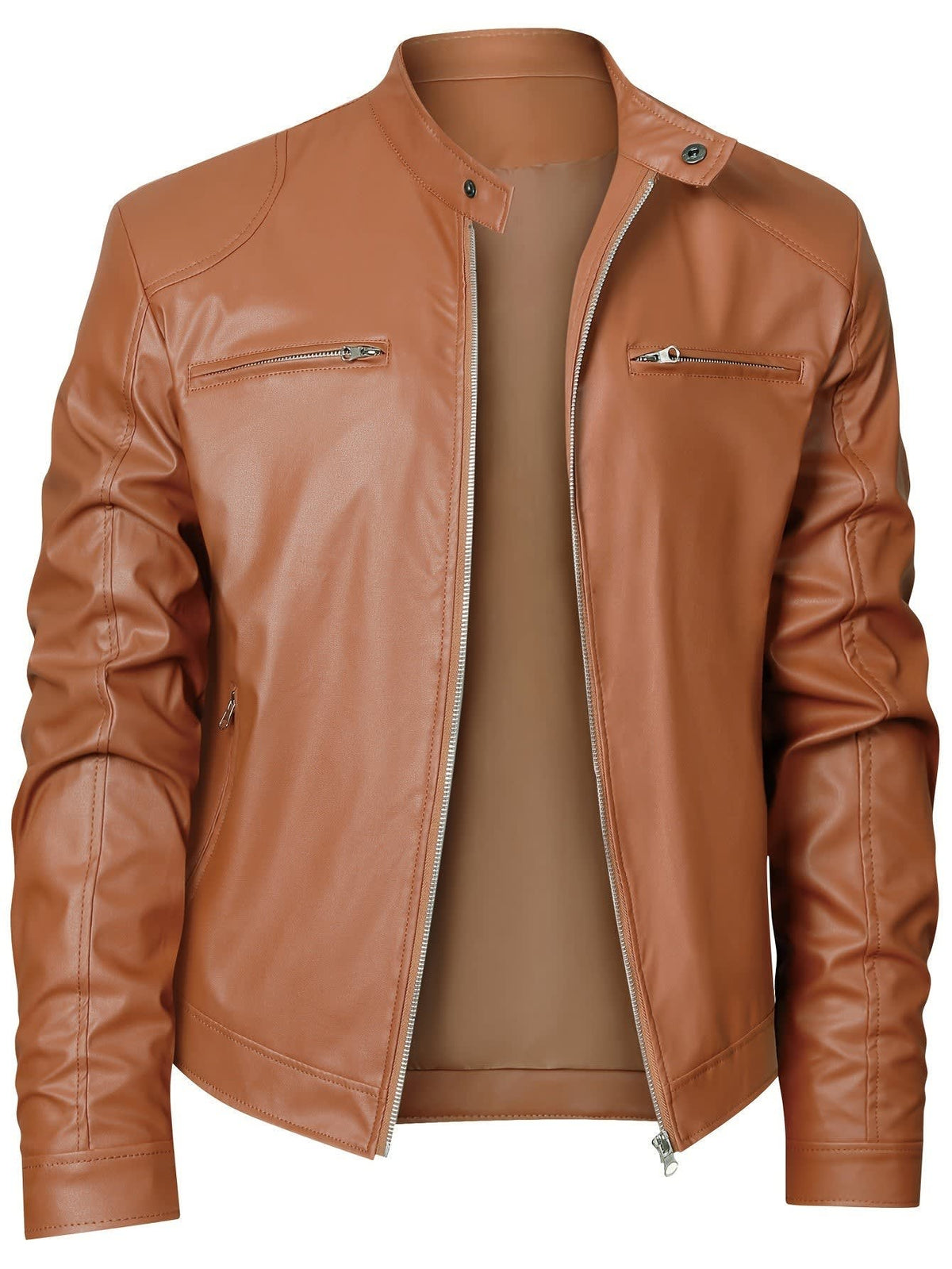 Innes Stand Collar Faux Leather Jacket