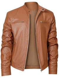 Innes Stand Collar Faux Leather Jacket
