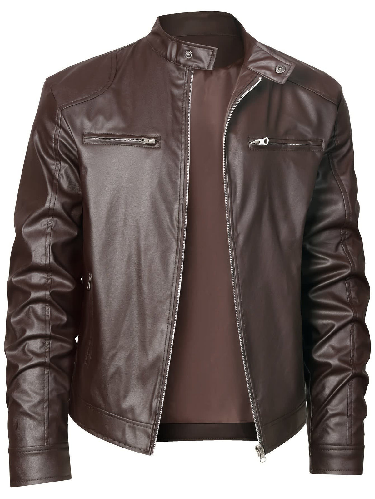 Innes Stand Collar Faux Leather Jacket