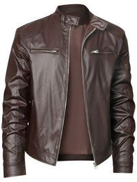 Innes Stand Collar Faux Leather Jacket