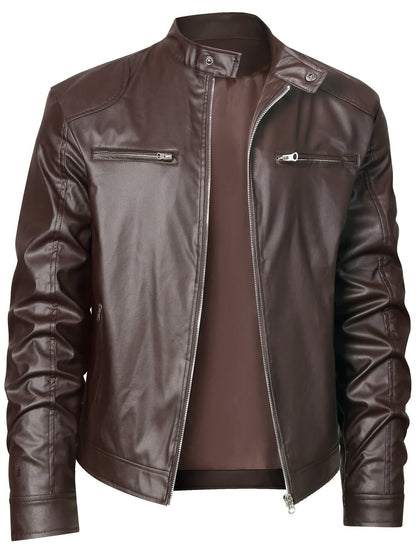 Innes Stand Collar Faux Leather Jacket_5