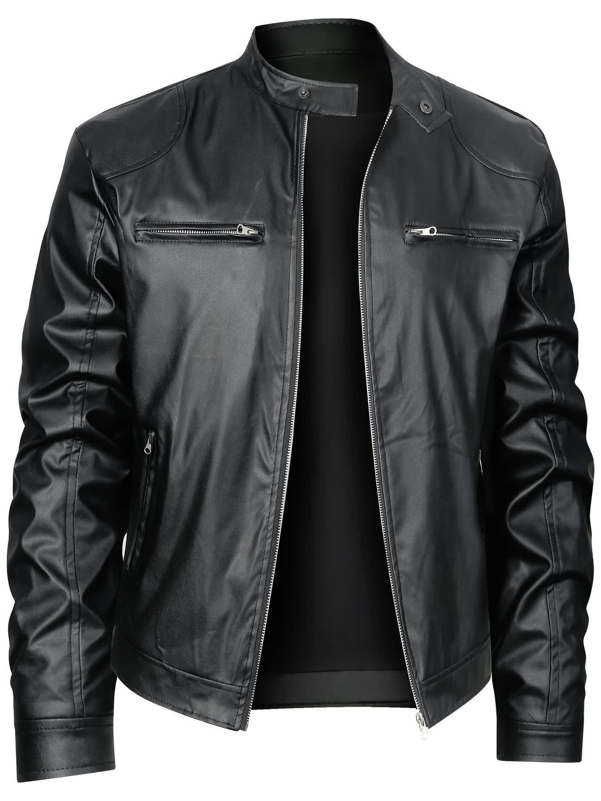 Innes Stand Collar Faux Leather Jacket