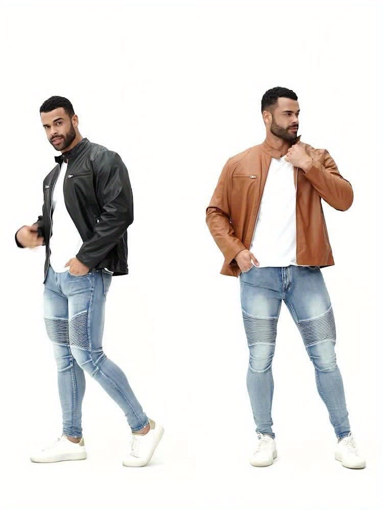 Innes Stand Collar Faux Leather Jacket