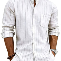 Lester Pinstripe Band Collar Long Sleeve Shirt