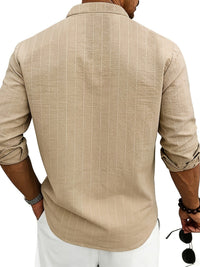 Lester Pinstripe Band Collar Long Sleeve Shirt