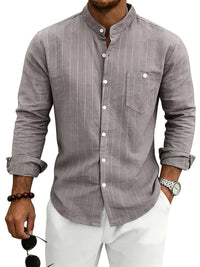 Lester Pinstripe Band Collar Long Sleeve Shirt