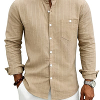 Lester Pinstripe Band Collar Long Sleeve Shirt