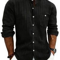 Lester Pinstripe Band Collar Long Sleeve Shirt