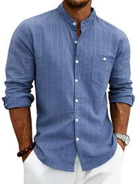 Lester Pinstripe Band Collar Long Sleeve Shirt