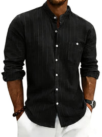 Lester Pinstripe Band Collar Long Sleeve Shirt