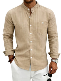 Lester Pinstripe Band Collar Long Sleeve Shirt