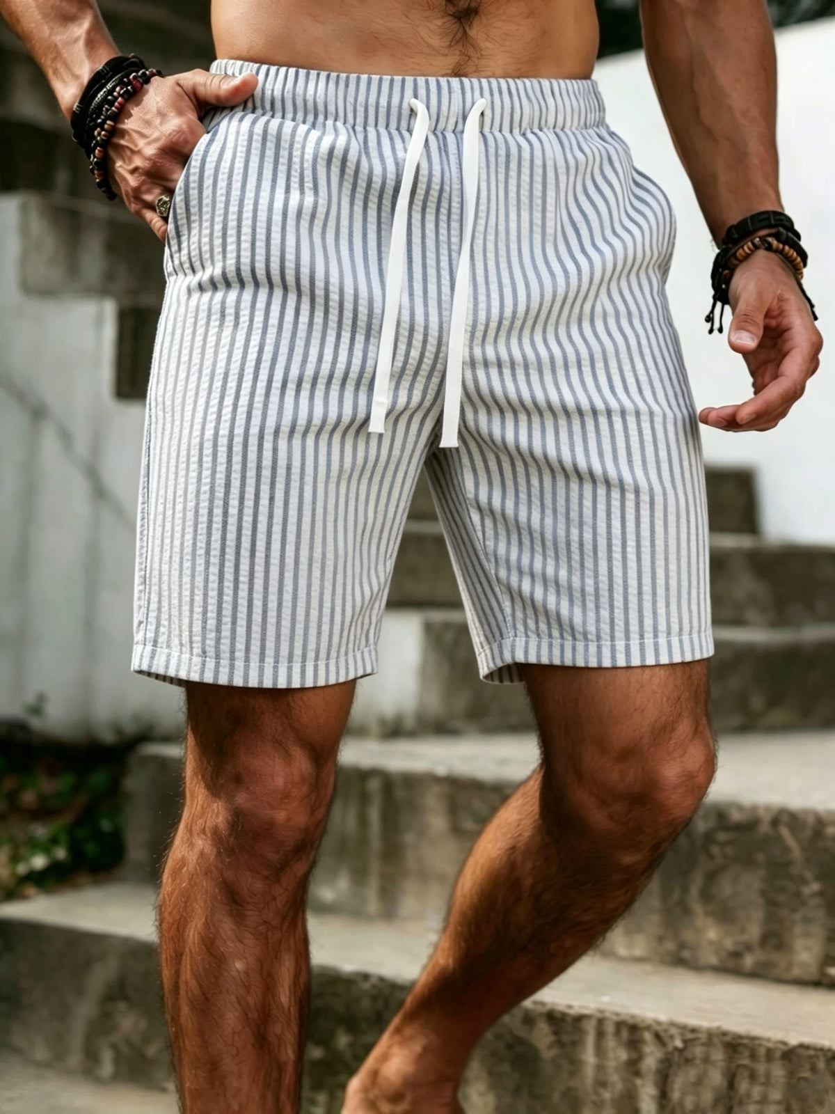 Bjorn Seersucker Stripe Drawstring Shorts