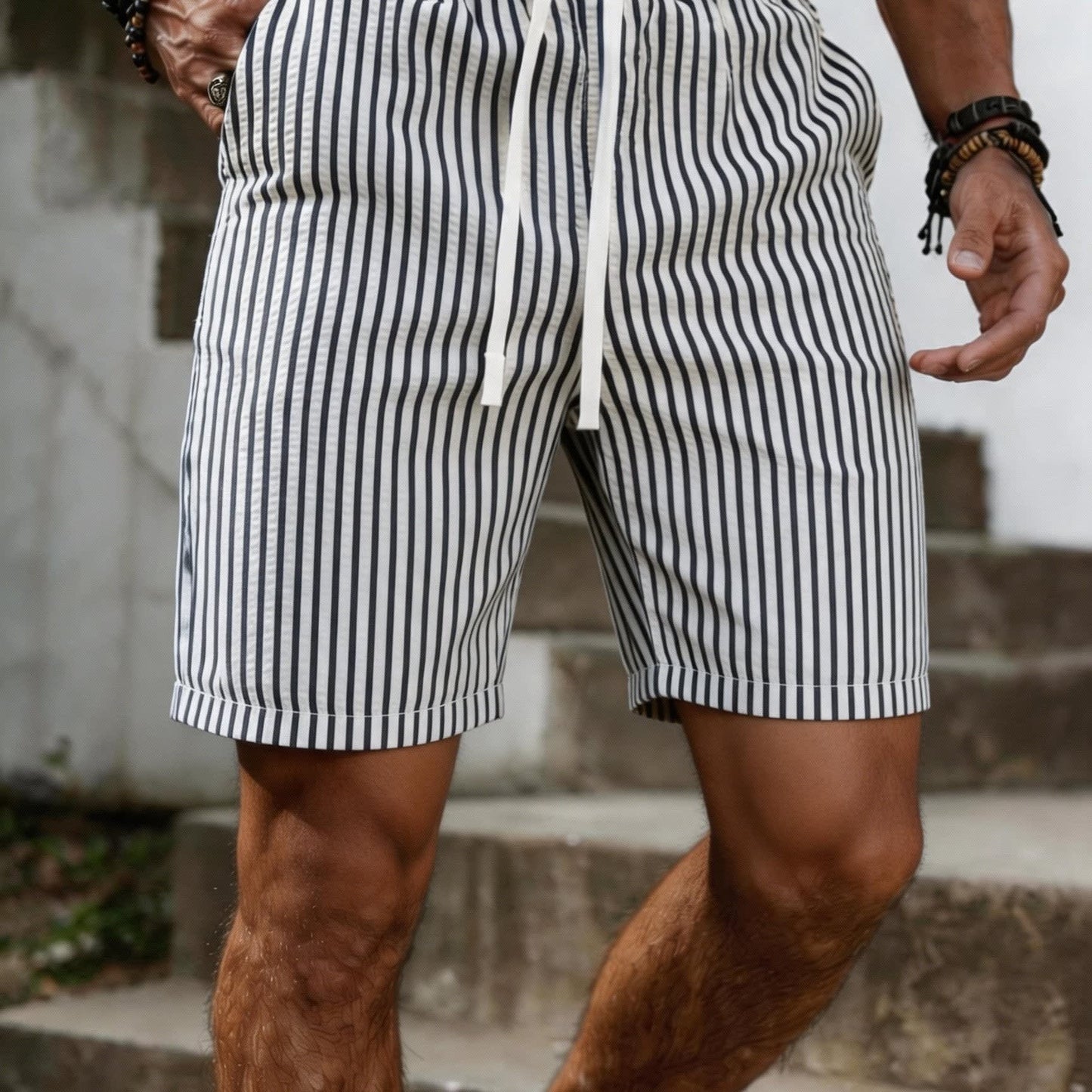 Bjorn Seersucker Stripe Drawstring Shorts_12