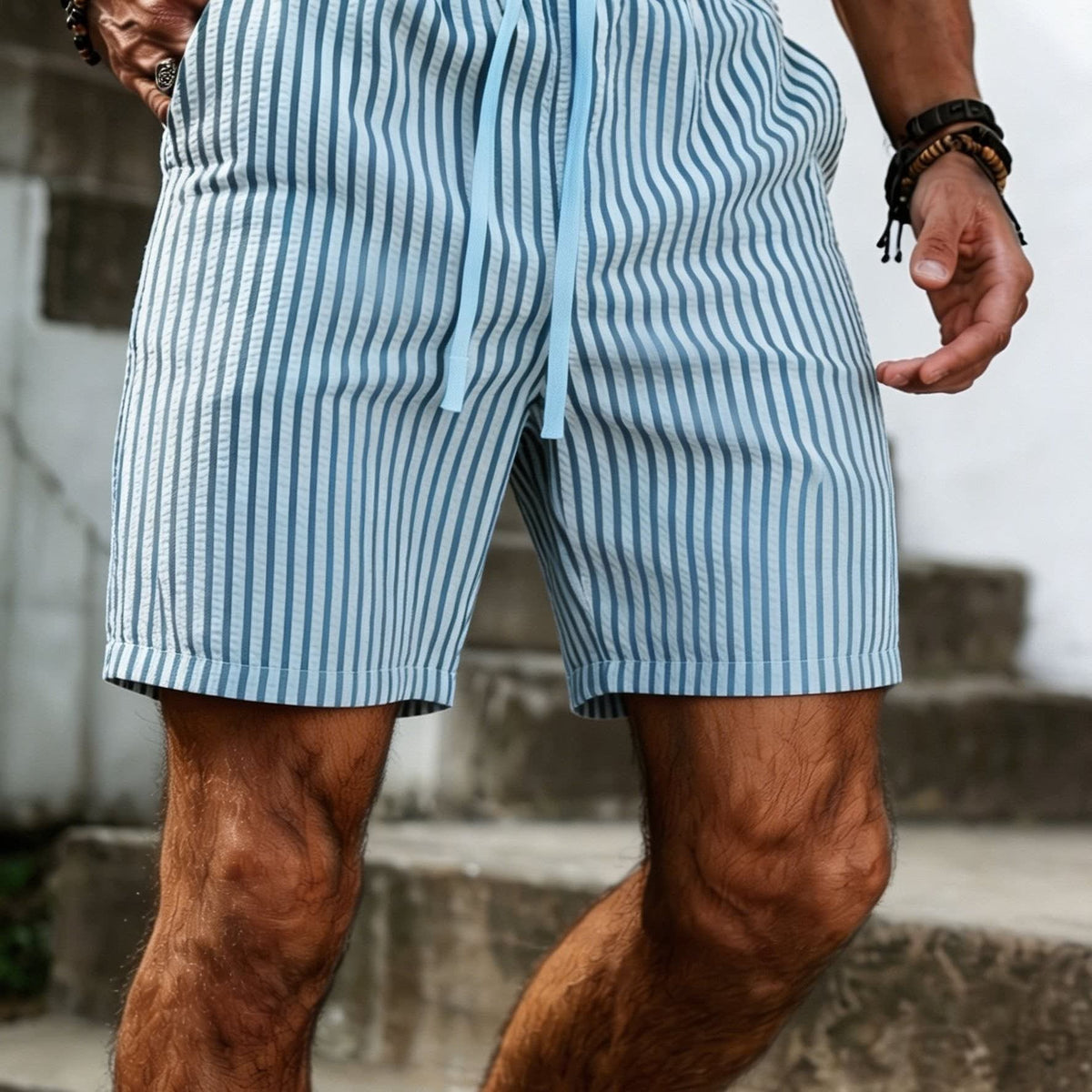 Bjorn Seersucker Stripe Drawstring Shorts