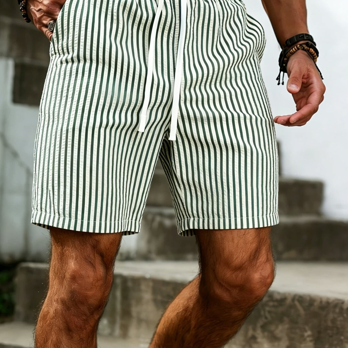 Bjorn Seersucker Stripe Drawstring Shorts