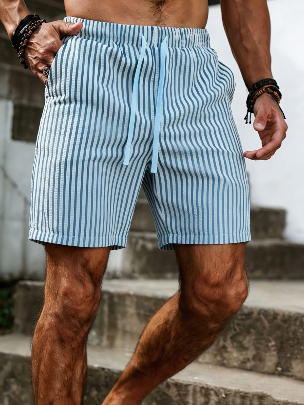 Bjorn Seersucker Stripe Drawstring Shorts
