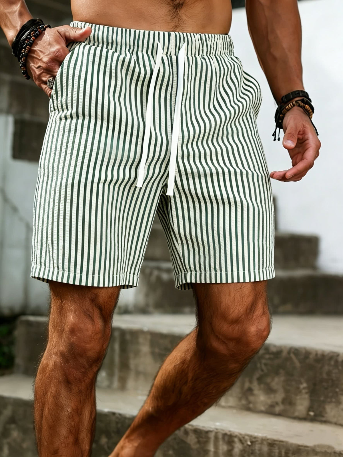 Bjorn Seersucker Stripe Drawstring Shorts