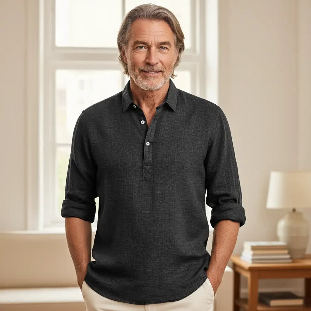 Herbert Cotton Popover Long Sleeve Shirt_1