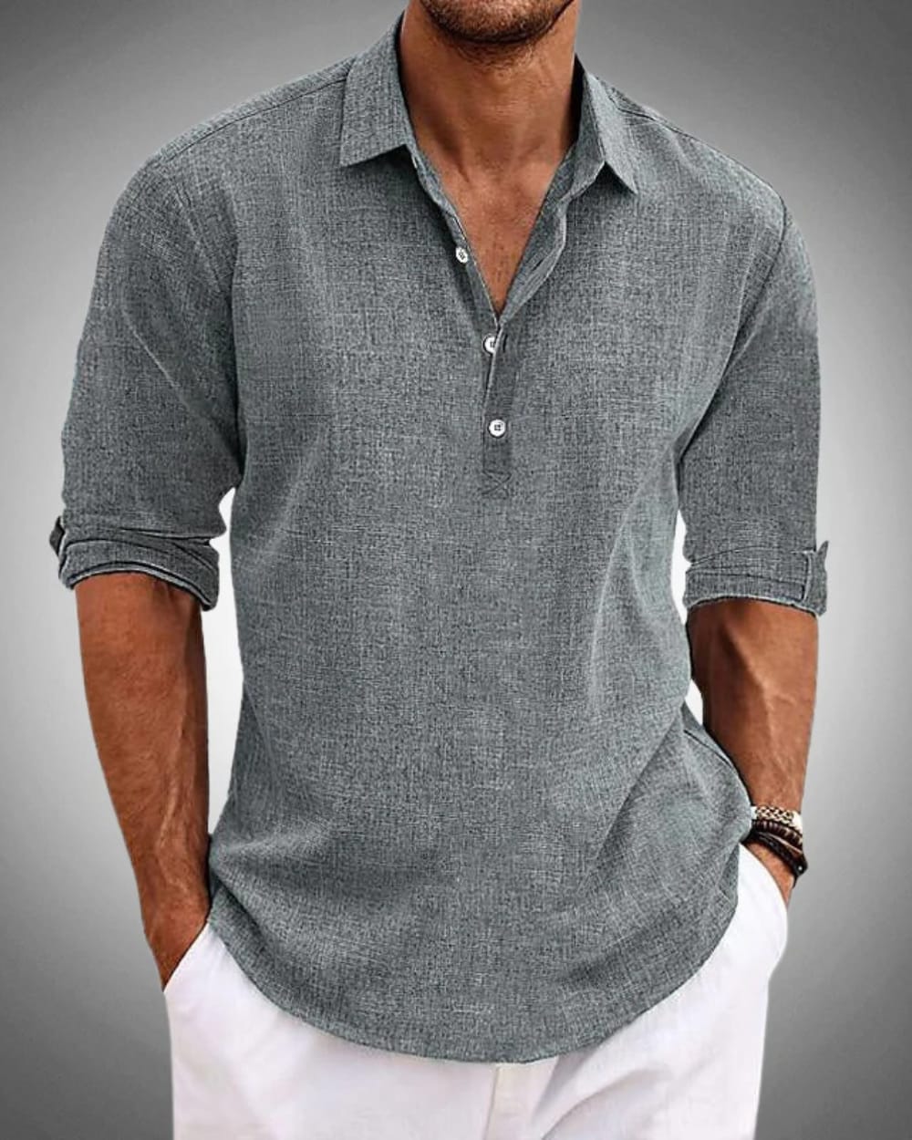 Herbert Cotton Popover Long Sleeve Shirt_4