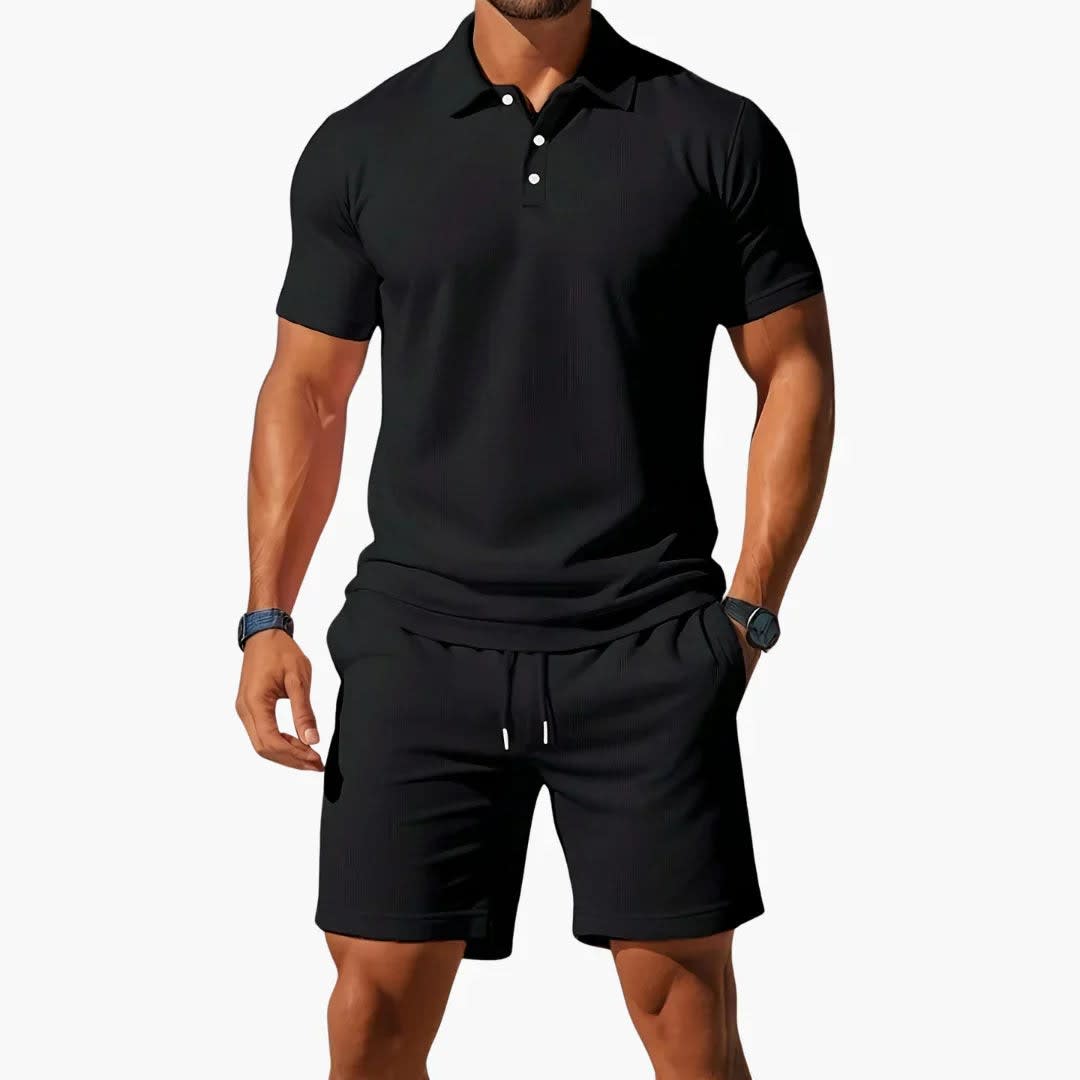 Axel Waffle Texture Polo and Shorts Set