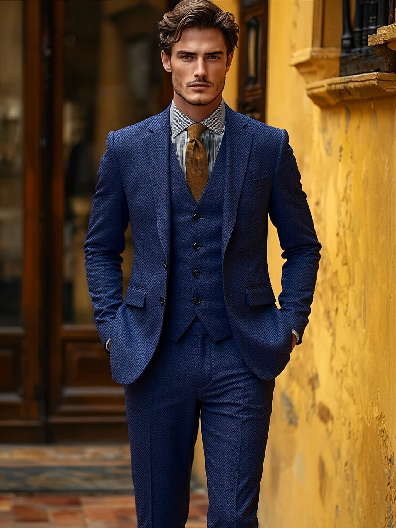 Mansfield Herringbone Three Piece Suit_10