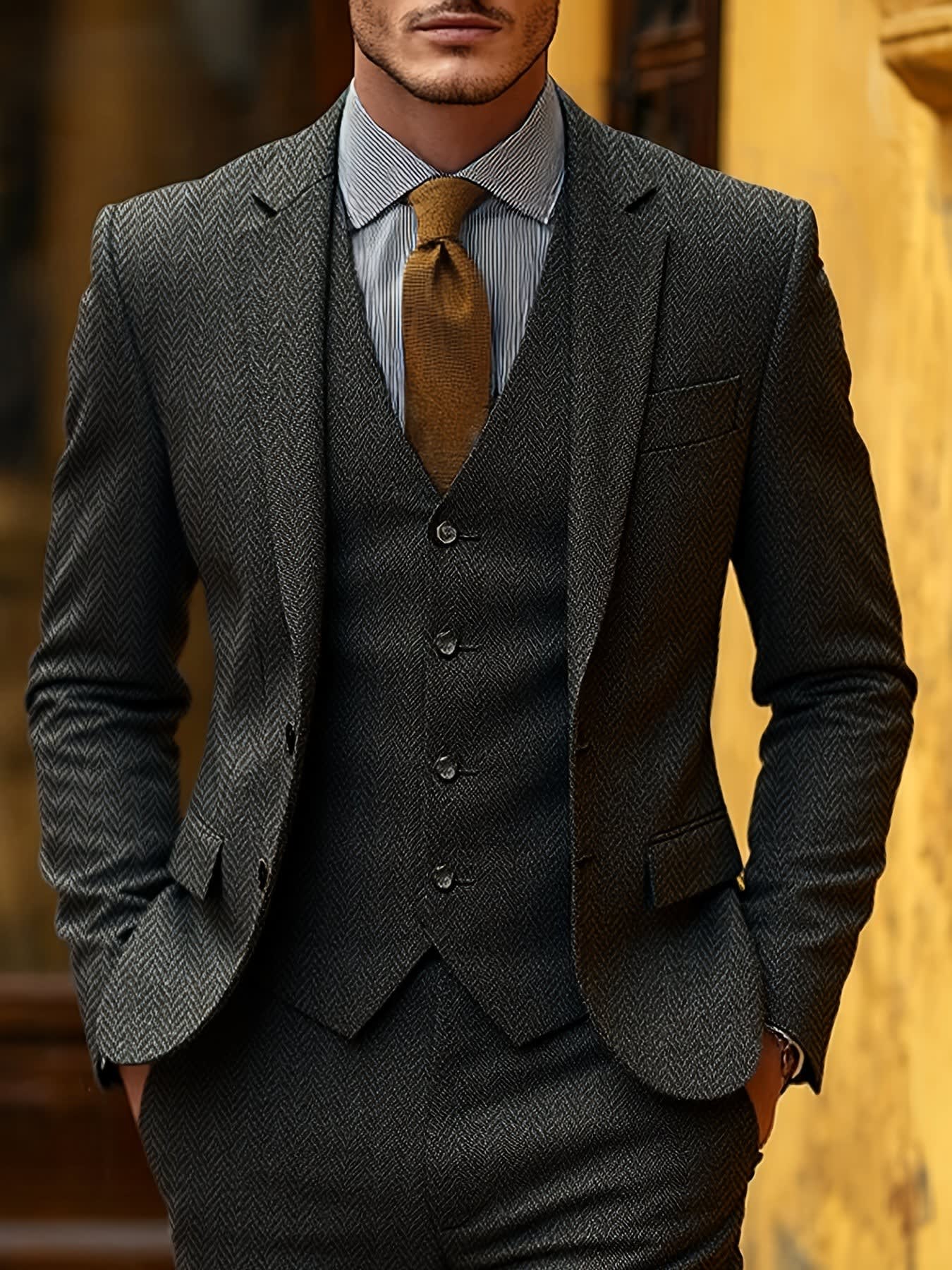 Mansfield Herringbone Three Piece Suit_2