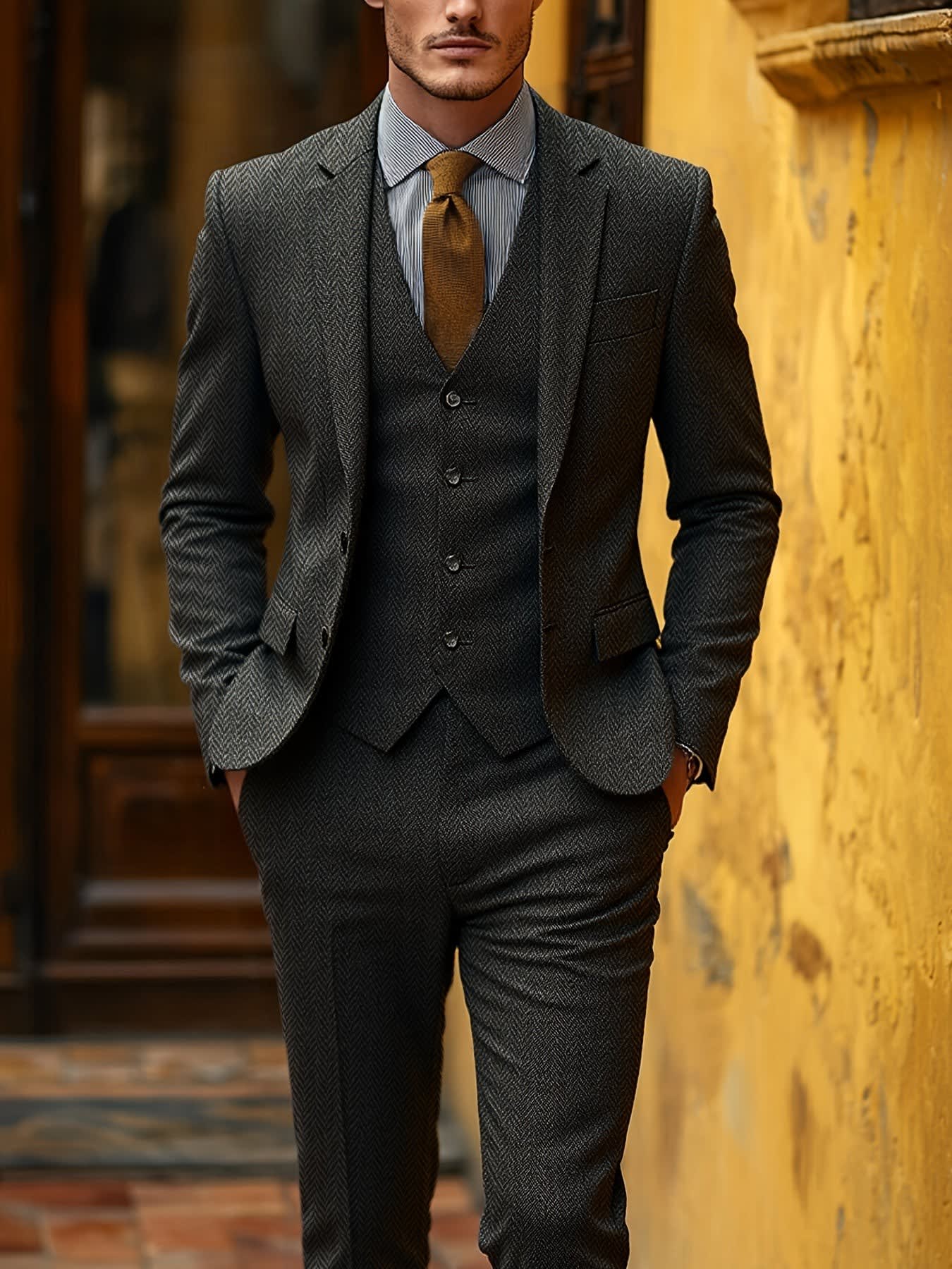 Mansfield Herringbone Three Piece Suit_5