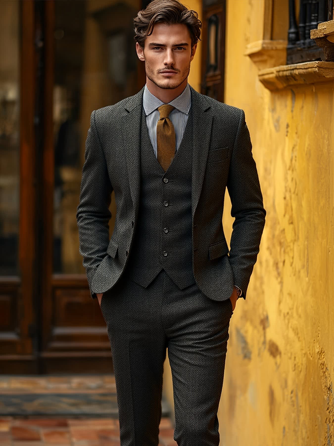 Mansfield Herringbone Three Piece Suit_9