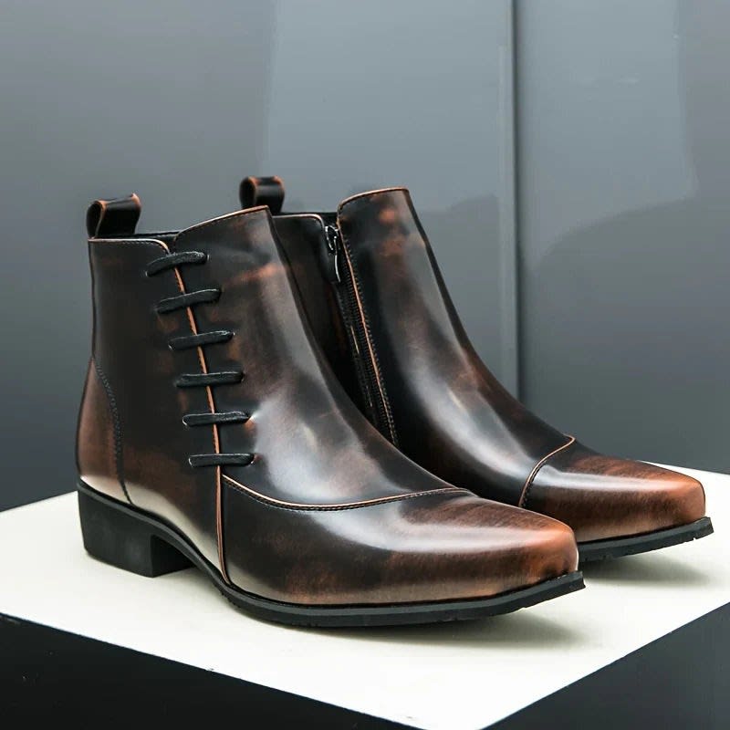 Lazarus Burnished Leather Side Zip Ankle Boots