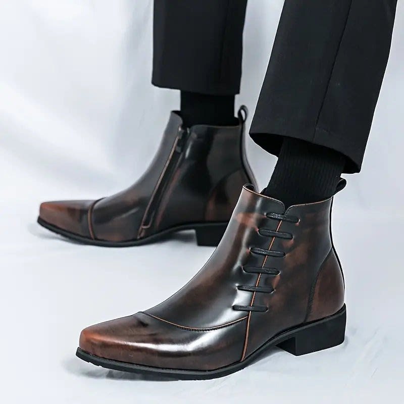 Lazarus Burnished Leather Side Zip Ankle Boots