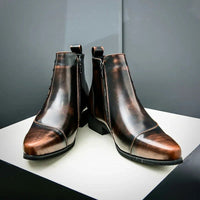 Lazarus Burnished Leather Side Zip Ankle Boots