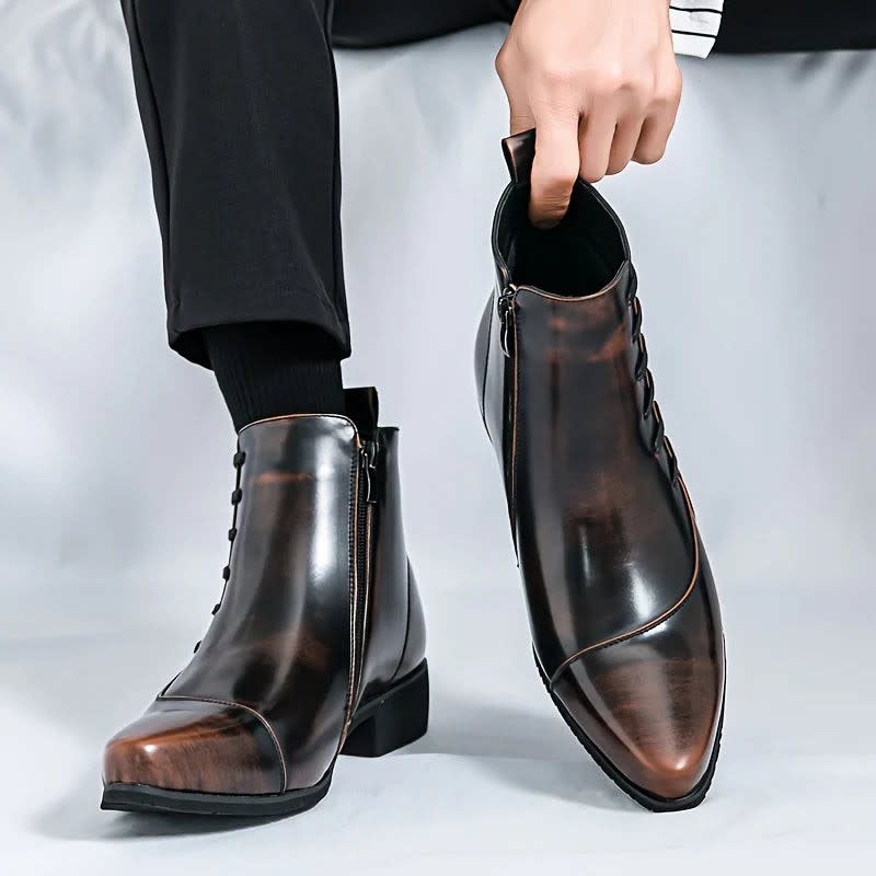 Lazarus Burnished Leather Side Zip Ankle Boots