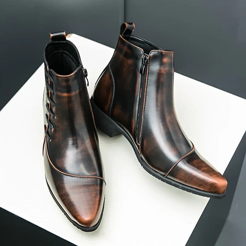 Lazarus Burnished Leather Side Zip Ankle Boots