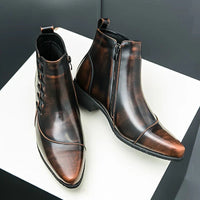 Lazarus Burnished Leather Side Zip Ankle Boots