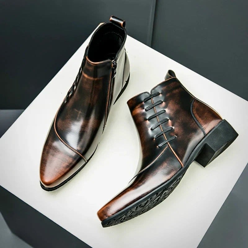 Lazarus Burnished Leather Side Zip Ankle Boots