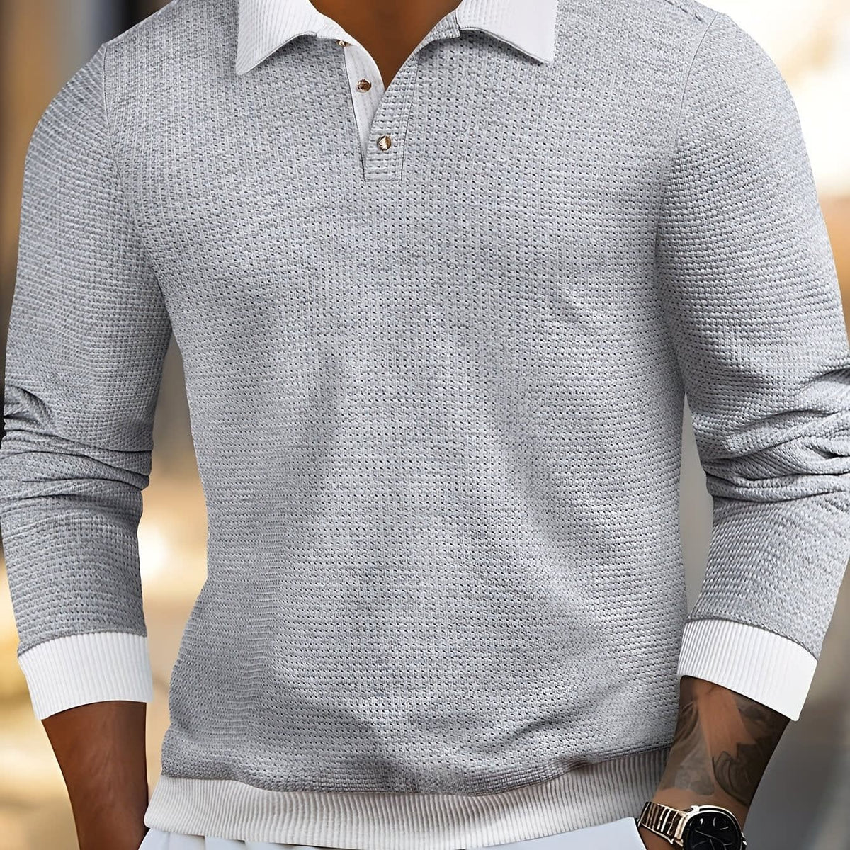 Bastian Waffle Texture Long Sleeve Polo